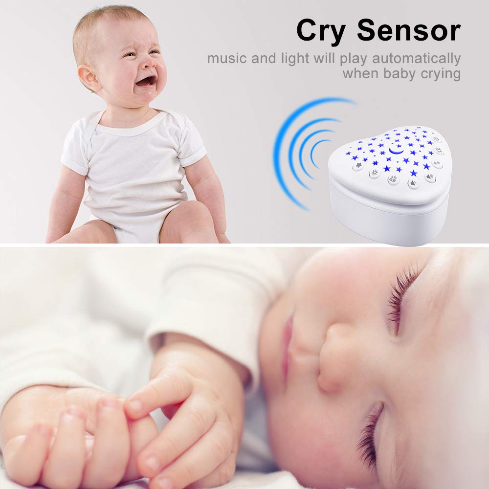 BEREST A13 White Noise Machine & Baby Sleep Soother with 15 Soothing Sounds & Projector Night Light Music Box, Cry Sensor, Rechargeable, Portable for Newborns, Toddlers, Attaches to Crib