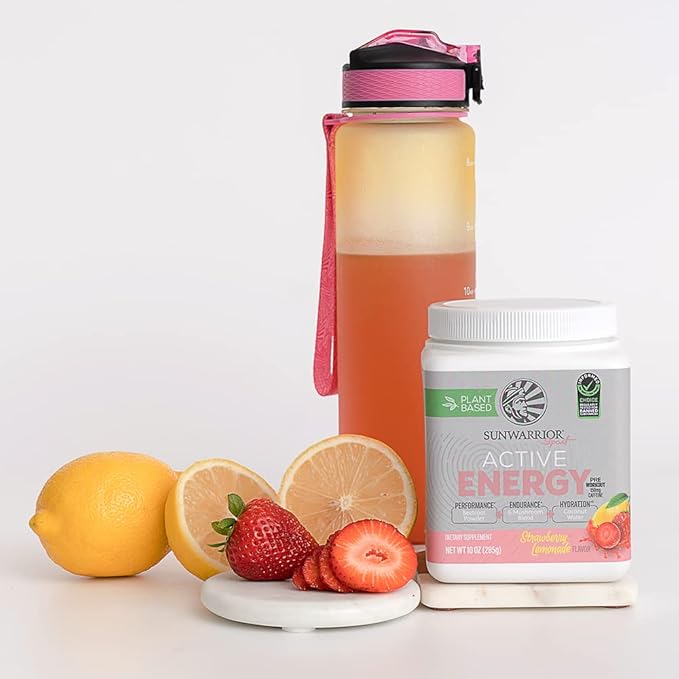 Sunwarrior Plant-Based Preworkout Powder Hydration Blend | Soy Free Sugar Free Gluten Free Dairy Free Synthetic Free | Strawberry Lemonade 30 Servings | Sport Active Energy