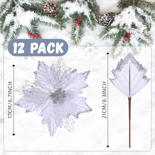 Syhood 13 Pcs Christmas Bow Tree Topper Set White