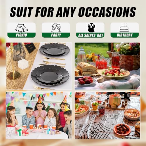SUT 72 PSC Black Plastic Plates, Plates Disposable Heavy Duty, black Disposable Dinner Plates, 10.25inch plastic Dinner plate for Party - color: Black, size: 10.25 Inch