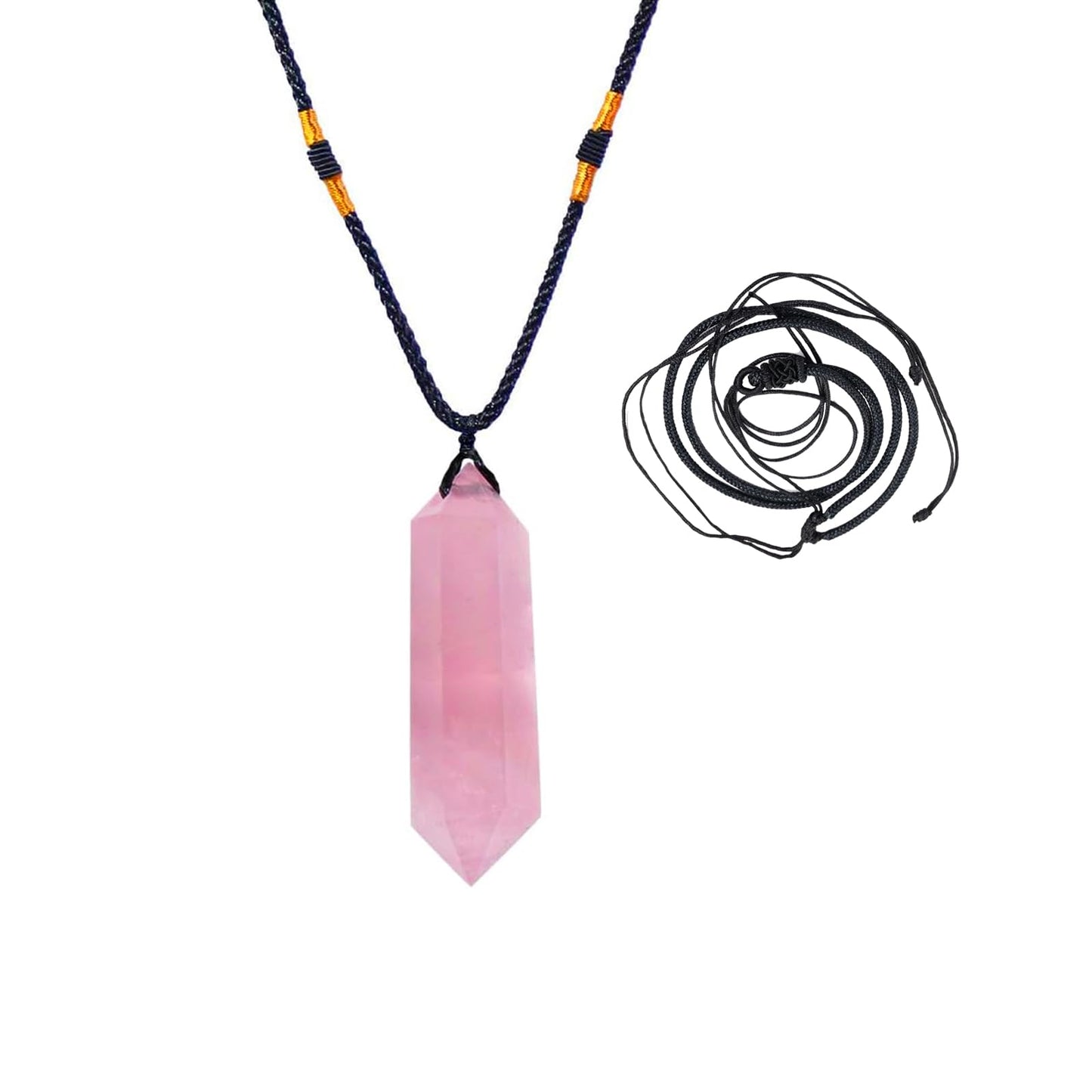 Runyangshi Rose Quartz Healing Crystal Pendants, Double Pointed Natural Crystal Quartz Necklace 6 Faceted Chakra Crystal Wand Stone