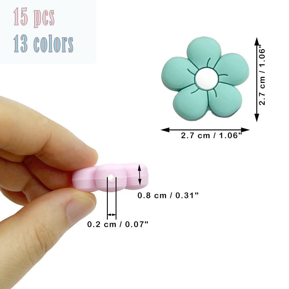 15Pcs Daisy Flower Beads Mix Color Sunflower Shaped Beads Knitting Needle Stoppers Focal Beads for Pens Loose Spacer Beads for Keychain Making Jewelry DIY Bracelets Knitting Needle Point Protectors