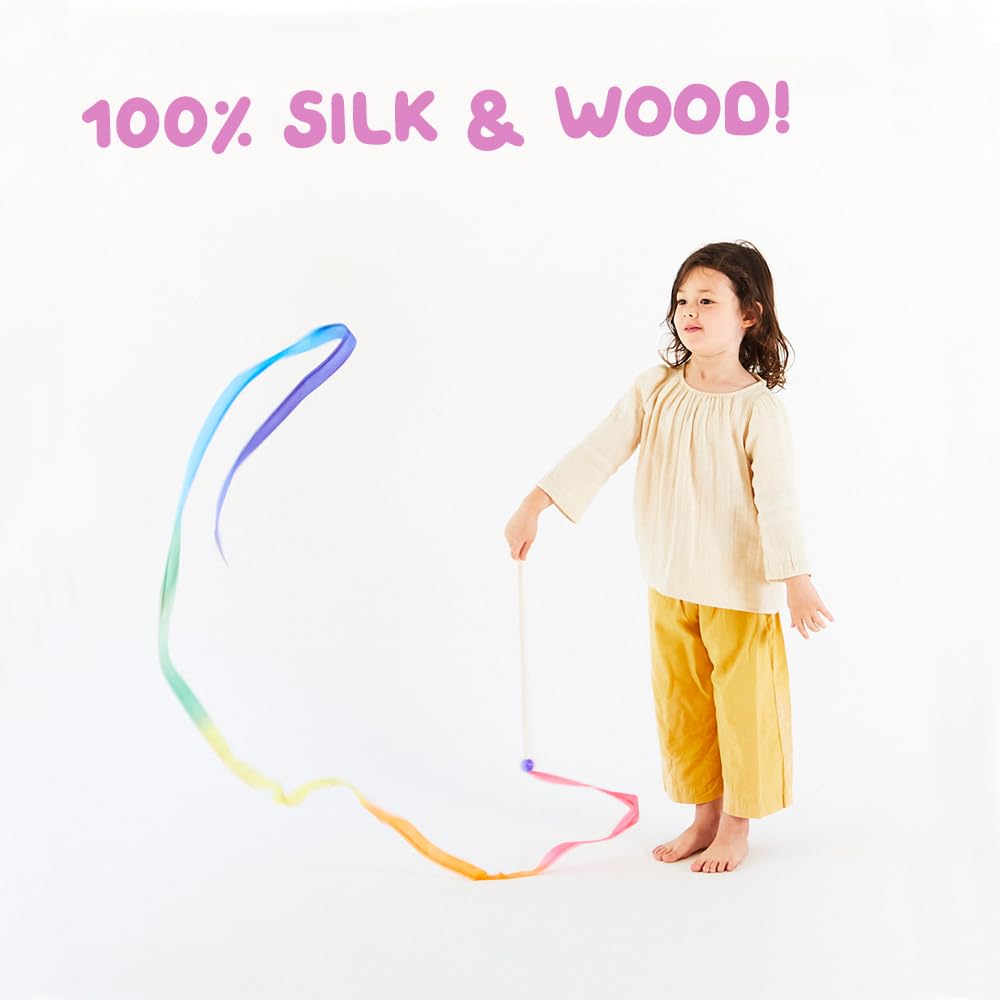 Sarah's Silks Rainbow Streamer - 8' Long Twirling Ribbon Wand for Kids | Montessori and Waldorf Toys