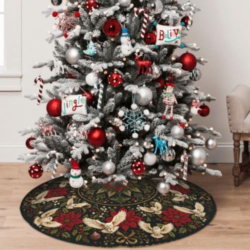 Christmas owl Christmas Tree Skirt Xmas Tree Skirt, Winter Christmas Tree Mat for Home Party Holiday Indoor Outdoor Decorations