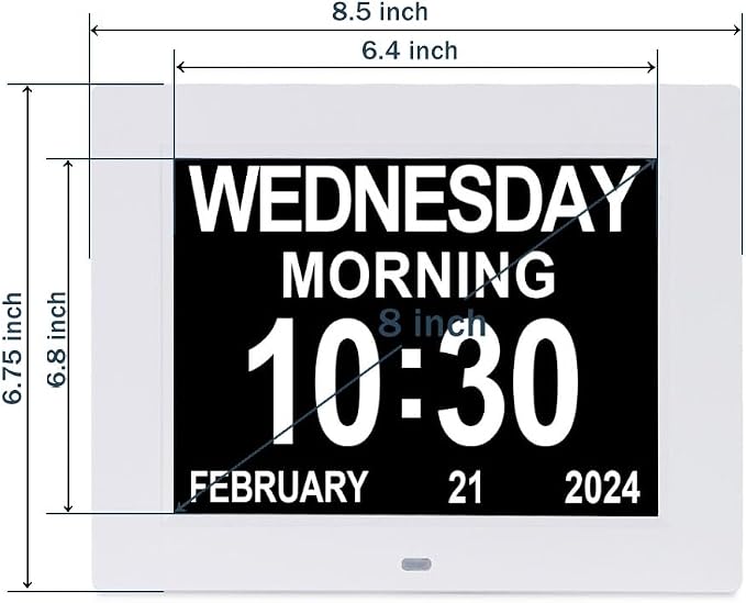 SSINI Dementia Clock Large Digital Calendar for Seniors with Date and Time - Elderly Digital Clock Large Display, 12 Custom Alarms (8 Inch)