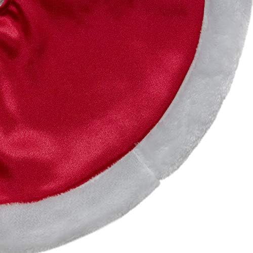 20-Inch Red Satin Mini Christmas Tree Skirt with a White Faux Fur Trim
