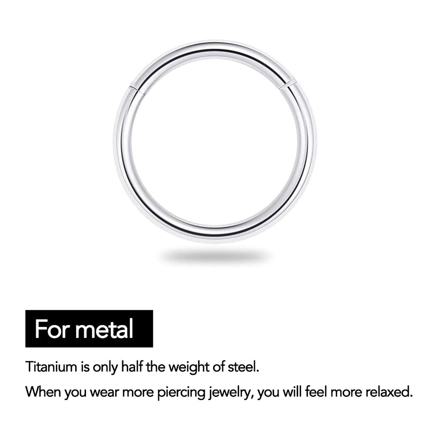 BOGKU 6pcs G23 Titanium Septum Rings 16G Diameter 6mm/8mm/10mm Hinged Nose Ring Hoops Cartilage Hoop Earrings Body Piercing Rings Lip Rings