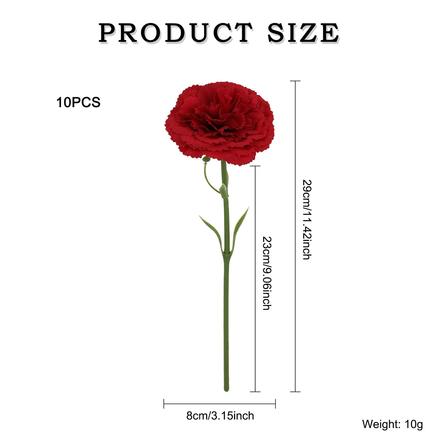 10 Pcs Artificial Carnation Flowers for Wedding Bridal Bouquets Home Table Centerpieces Decor Floral Arrangements Supplies (Red)