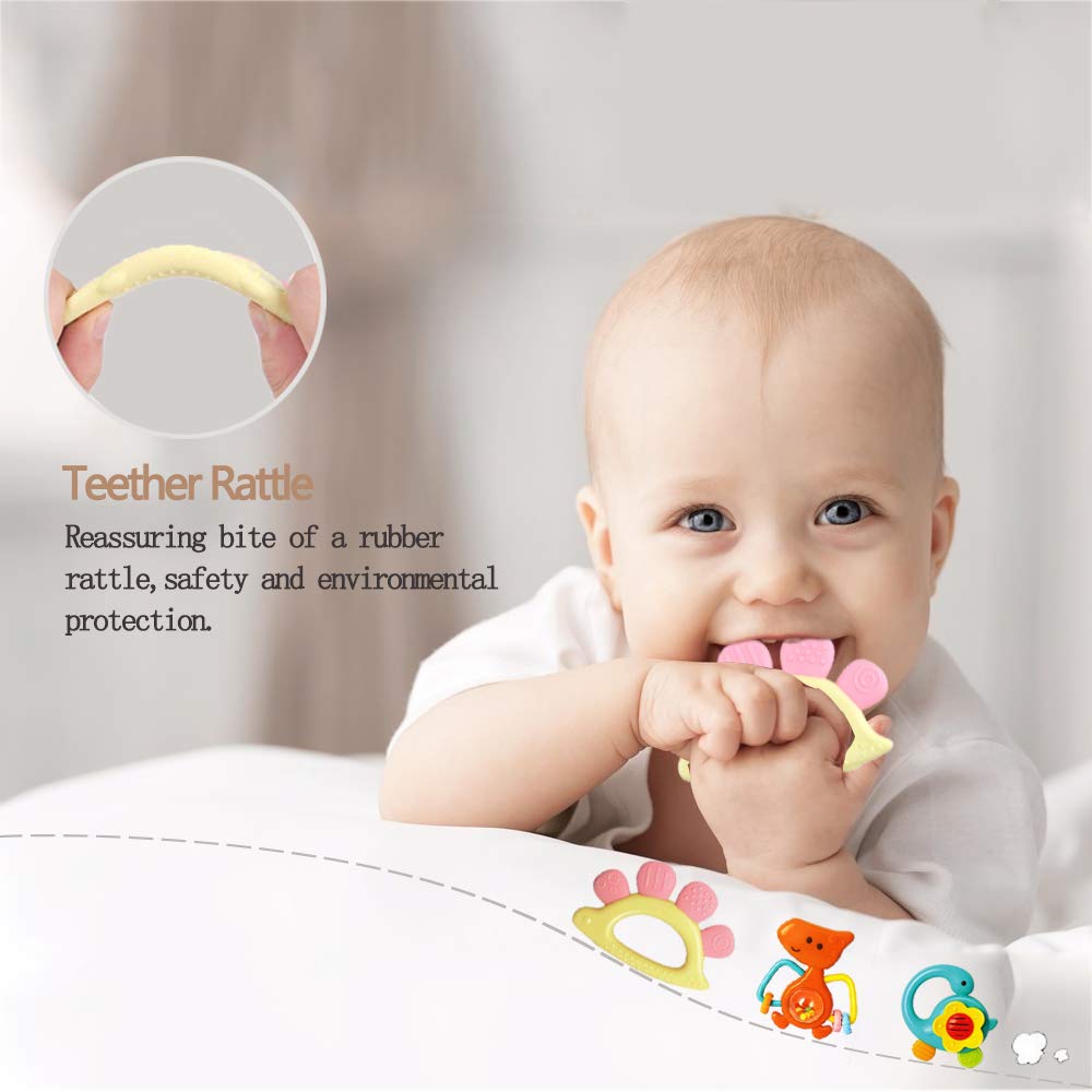 Yiosion Baby Rattles Sets Teether, Shaker, Grab and Spin Rattle, Musical Toy Set, Early Educational Toys Gifts for 3, 6, 9, 12 Month Baby Infant, Newborn