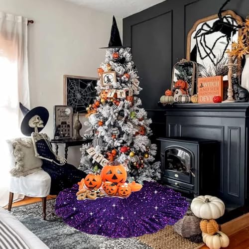 Purple Christmas Tree Skirt Ruffle 45 in Tree Skirt for Halloween
