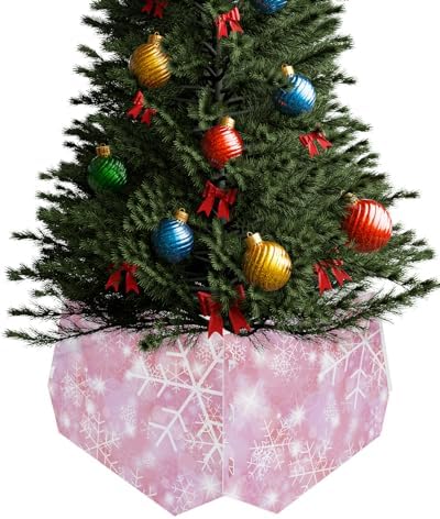 Christmas Snowflake Christmas Tree Collar Tree Box Stand Cover,Artificial/Pencil/Silm/Skinny Tree Ring 4 Packs Collapsible Tree Skirt for Christmas Xmas Tree,Gradient Marble Blush Pink 14.5"x10"