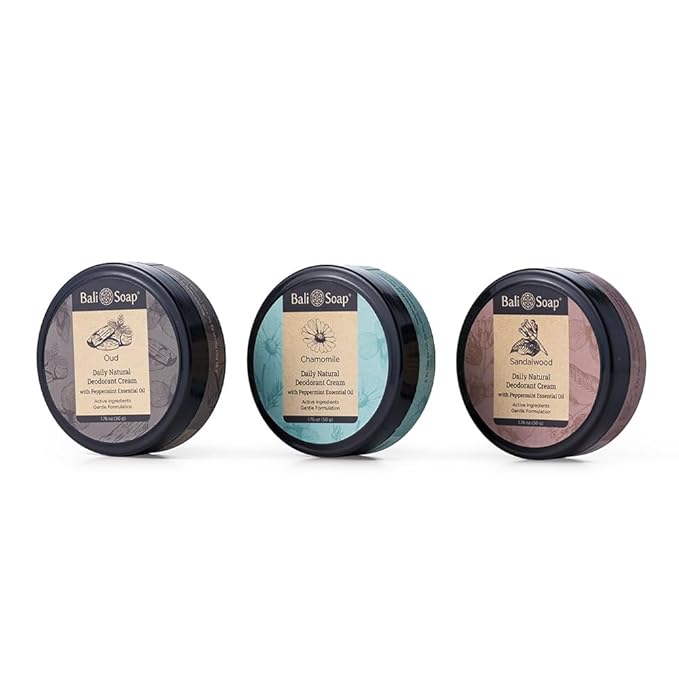 Bali Soap - Natural Deo Cream Variety Set for Men & Women, Sandalwood, Chamomile and Oud, Aluminium Free, Odor Protection 3 Pack