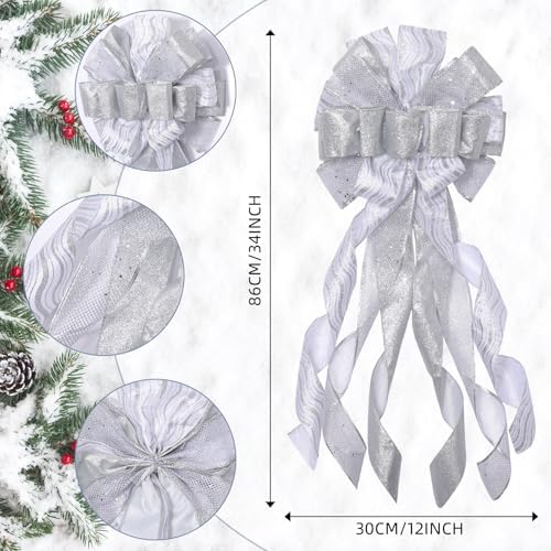 Syhood 13 Pcs Christmas Bow Tree Topper Set White