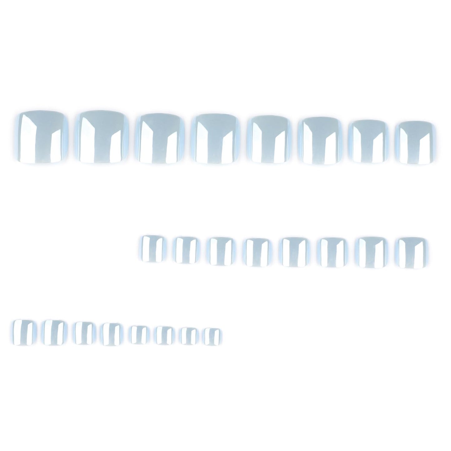 IMRAIN Blue Press on Toenails Short Square Fake Toe Nails Glossy Acrylic Chrome Glue on Toenails 12 Sizes - 24 Toe Nail Kit with Glue