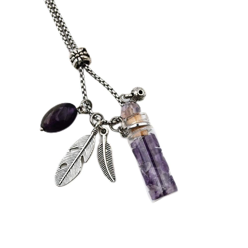 CoolDIY Aromatherapy Essential Oil Diffuser Necklace Locket Pendant Stainless Steel Perfume Necklace Crystal stone Glass vial Necklace (Purple)