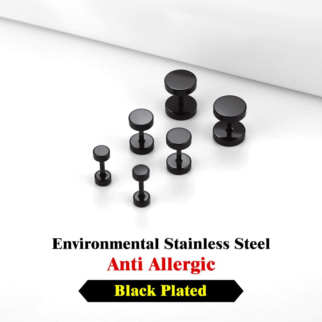 Hip Hop Round Cartilage Stud Earrings Black Plated Stainless Steel Piercing Barbell Ear Studs for Men Women
