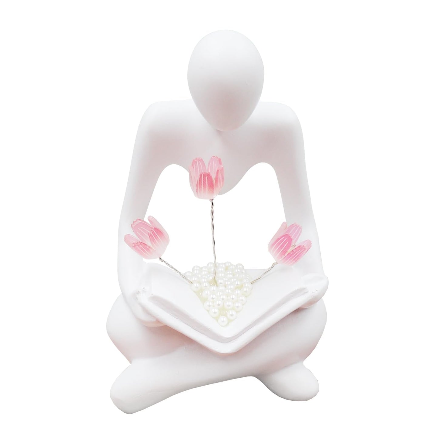 Reading Women Statue with Tulip Lamp, Thinker Sculptures with Night Light, Abstract Art Ornament, Modern Aesthetic Figurine Decoration for Home Living Room Bedroom Office Table Desk Bookshelf Decor