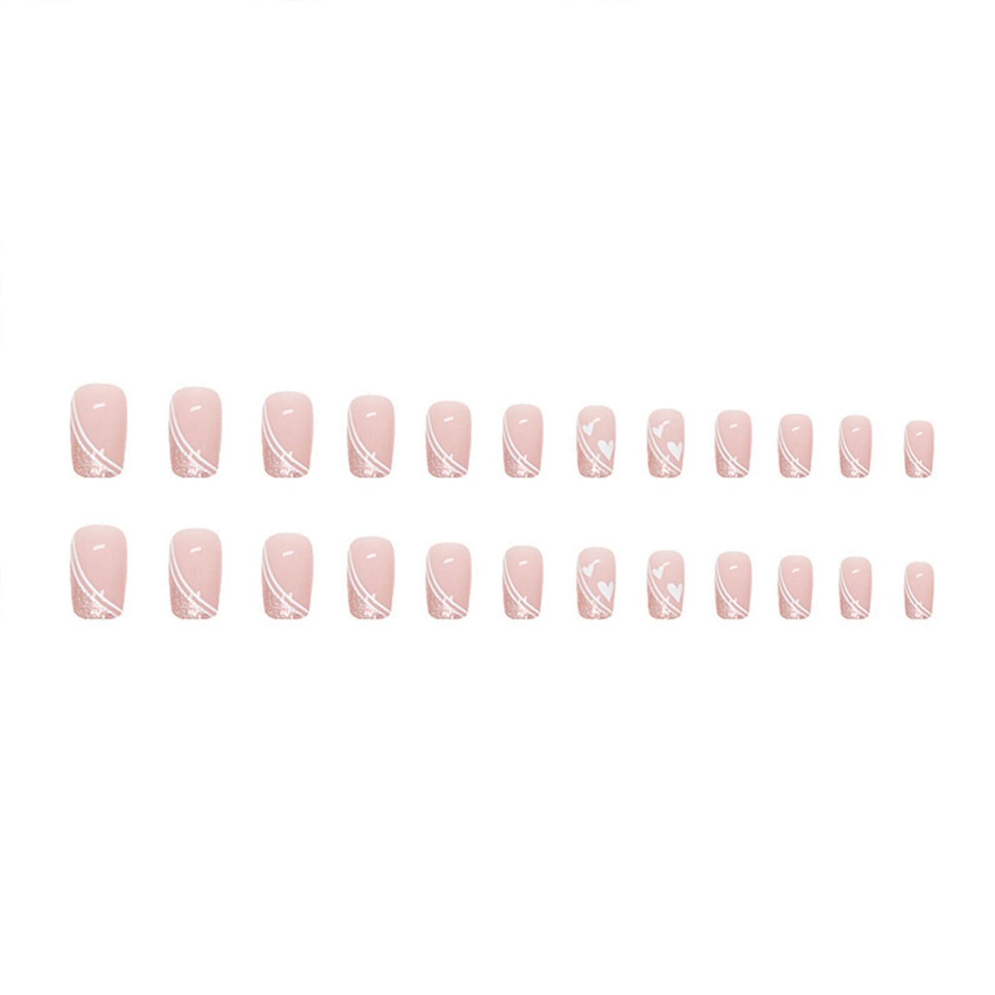 Puyokinm Press-on Nails, 24Pcs Pink Glitter Square, Medium False Nails with Jelly Glue, Full Cover, Acrylic ABS, Art Deco Style for Women Manicure