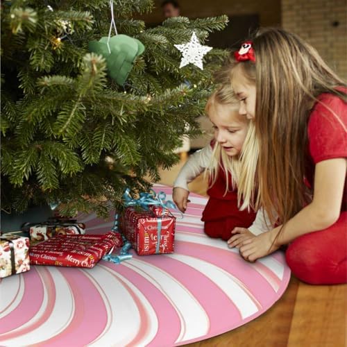 Christmas Tree Skirts 48inch Pink Candy Xmas Decor for Holiday