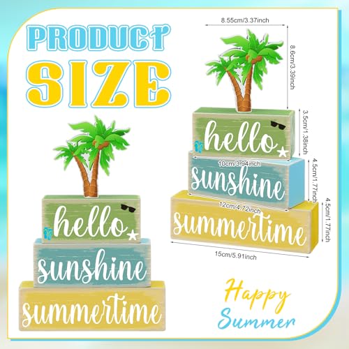 GlikCeil 4 Pcs Summer Wooden Tabletop Decor Hello Summer Tiered Tray Decor Sunshine Centerpiece Rustic Summertime Decorative Block Sign Gift Farmhouse Rustic Table Decoration for Home Kitchen Decors - style: Coconut Tree