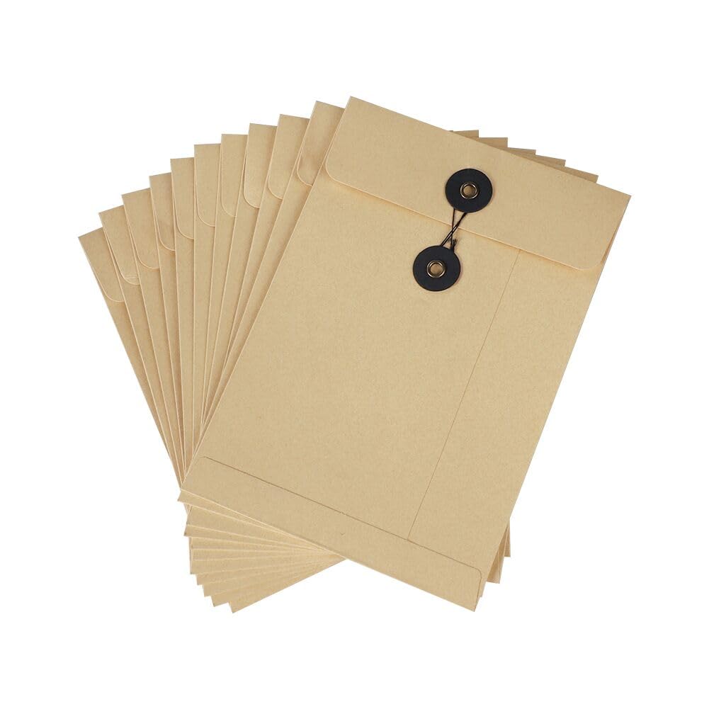 10 Pcs Kraft Paper String Envelope File Folder A5 Size Vertical Document Bill Cards Storage Organizer File Bag with Button String Tie Closure Bag File Folder Project Pockets for School Office