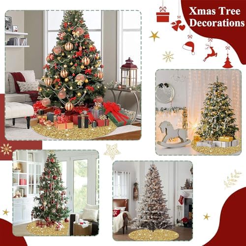 36 Inch Gold Christmas Tree Skirt Sequins Velvet Tree Skirt Sparkly Tree Skirts Sequin Christmas Tree Floor Mat Personalized Round Tree Mat for Christmas Ornaments Xmas Decor Tree Skirts for 6ft Tree