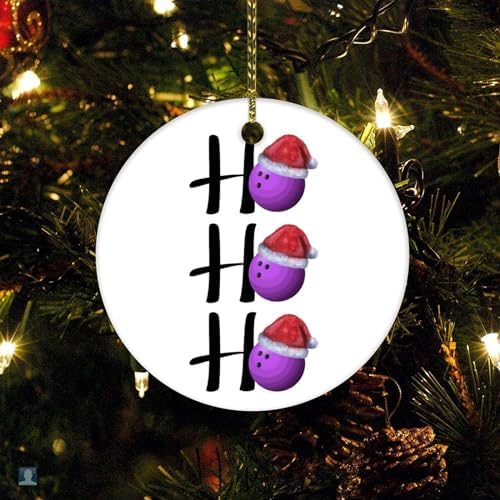 Ceramics Ornaments Christmas Bowling Ball Ho Ho Ho Santa Hat Customized Round Ceramic Ornament for Bowling Lovers Xmas Gift Holiday Ornament for Home Christmas Tree Decor