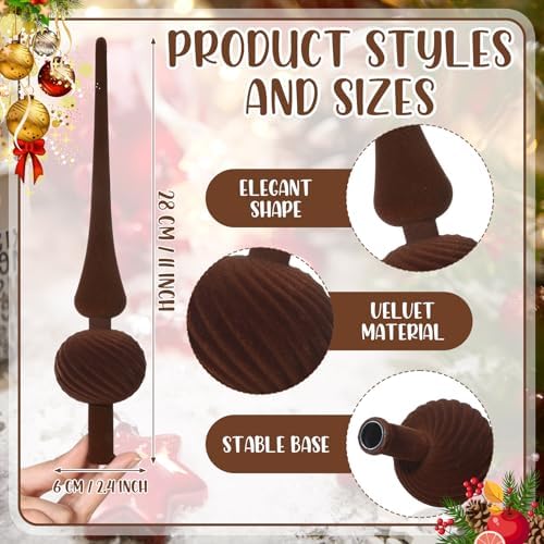 Sumind 11" Christmas Finial Tree Topper Vintage Brown Velvet Ornament