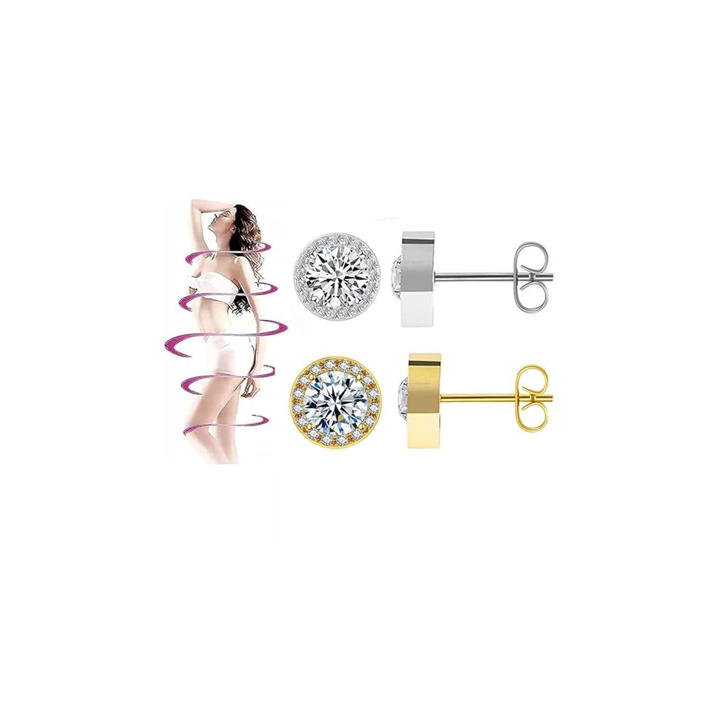 Lymphvity Germanium Earrings for Women Lymphatic Drainage Earrings Lymphatic Therapy Earring Lymph Detox Earring Sparkly CZ Stud (Gold Silver)