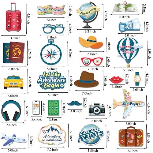 Biswiter Adventure Awaits Party Decorations Photo Booth Props, 26 Pcs Let The Adventure Begin Decorations Photo Props, Bon Voyage Around The World Decorations Photo Props for Travel Decorations