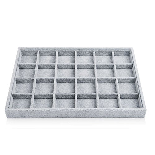 Oirlv 24 Grid Ice Velvet Jewelry Drawer Organizer Tray Stackable Jewelry Trays Removable Dividers for Rings Earring Storage Display - size: 24 Grid Tray