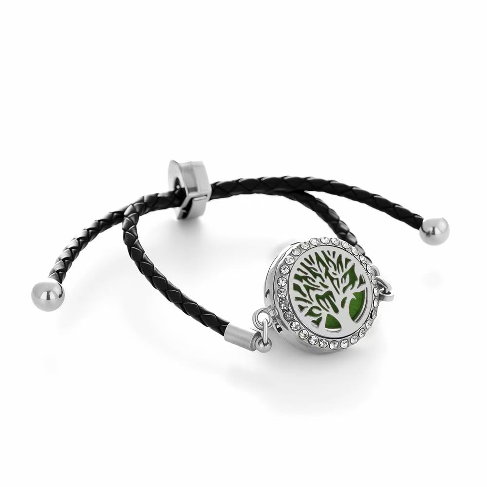 4-Piece Tree of Life Essential Oil Diffuser Bracelet Set - Adjustable Aromatherapy Bracelets Stylish Openwork Tree Pattern Jewelry Unisex Gift Set