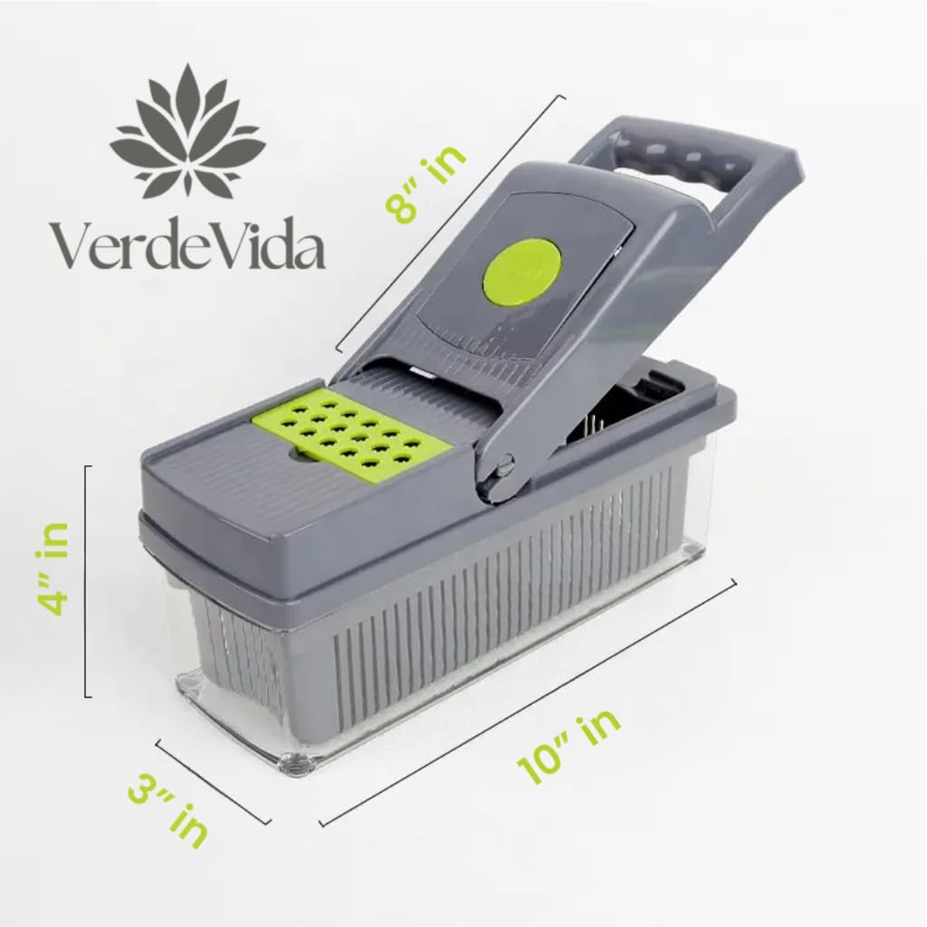 VerdeVida Vegetable Chopper, Food Chopper & Spiralizer, 15-in-1, 8 Stainless Steel Blades, Black