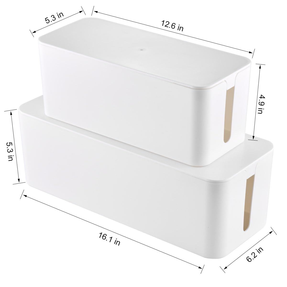 Cable Management Box, 2 Pack Large & Medium Cable Organizer Box with 17 PCS Cable Management Set, Cord Organizer Box to Hide Surge Protector on Desk or Floor (White)