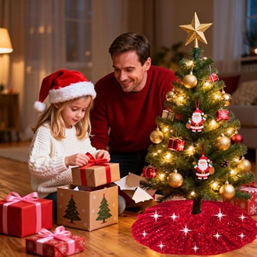 Red Tree Skirt Small 24IN Ruffle Christmas Tree Skirt for 4FT Tree