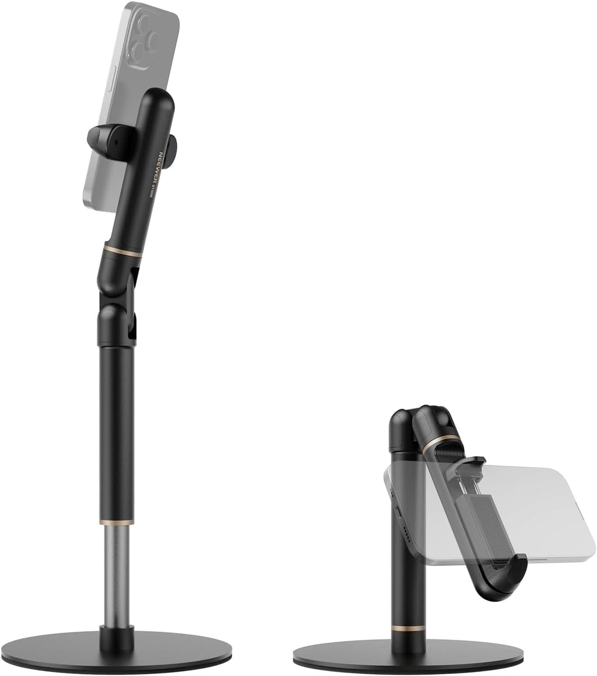 NEEWER Basics Cell Phone Stand for Desk, Adjustable Phone Holder Clamp with Weighted Metal Base, Office Table Phone Mount Compatible with iPhone 16 15 Pro Max Plus Samsung for Video Recording, ST006