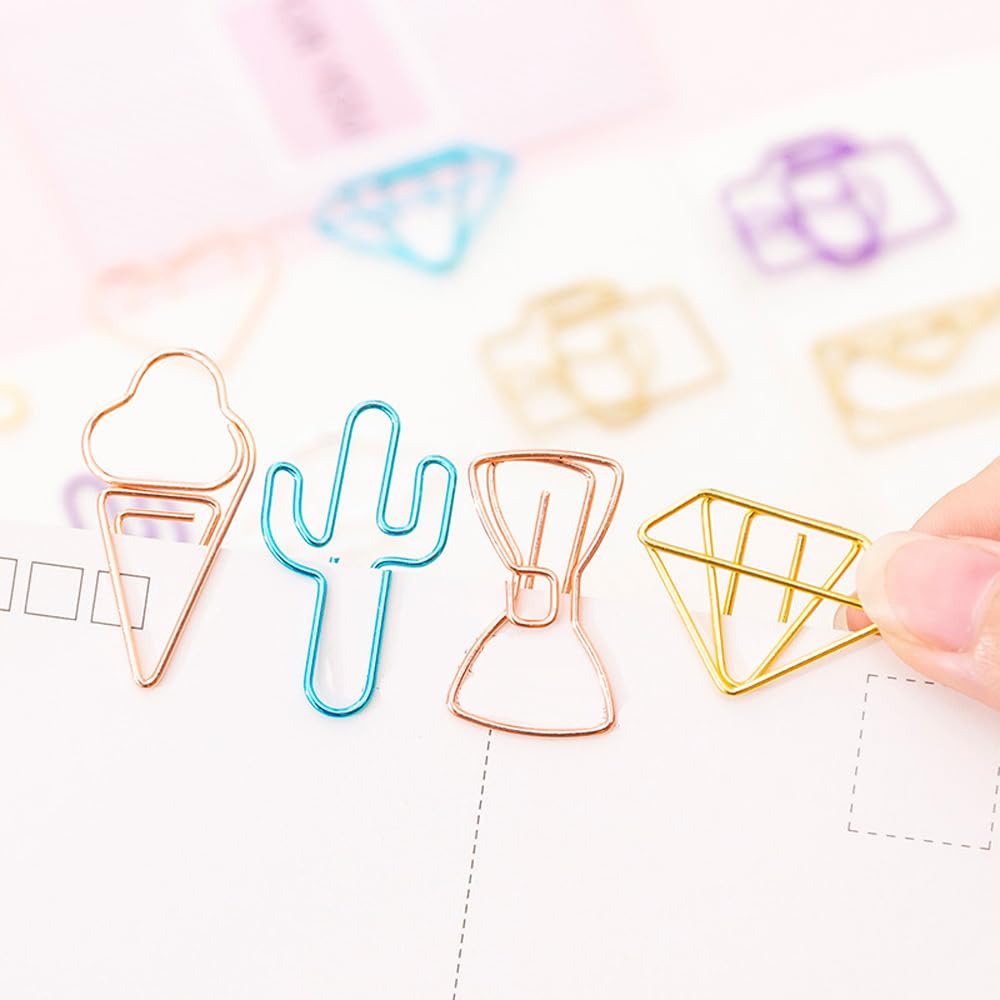 100 pcs Cute Paper Clips, BOSOIRSOU Metal Bookmark Folder Pin Memo Clamp Planner Clip for Pagination Organize Document Organizing Office Supplies School Student