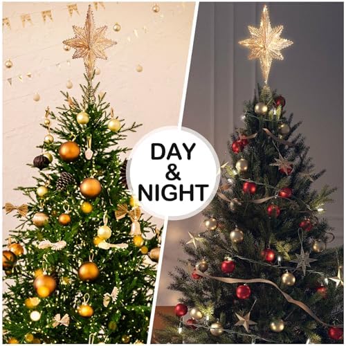 Noiclub Christmas Tree Topper Gold Glitter Star for 6-8FT Christmas Trees