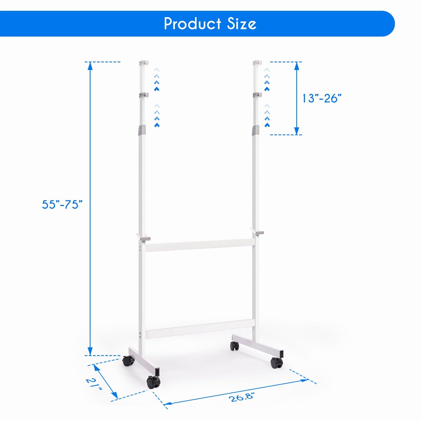 Maxtek Mobile Whiteboard Stand with Wheels, Height Adjustable No Drill Needed Dry Erase Board Easel Stand for Classroom, Office, Home & School, Whiteboard Stand Only