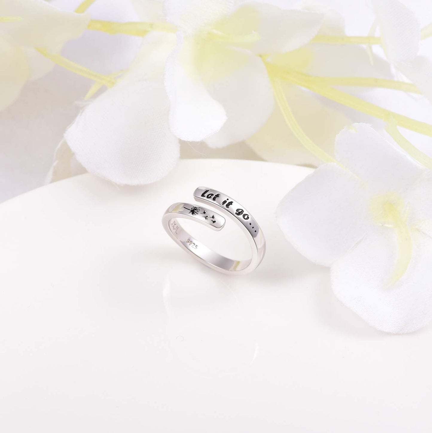 JXJL Silver Adjustable Ring Inspirational Jewelry S925 Sterling Wrap Open Ring for Women (Let it go)