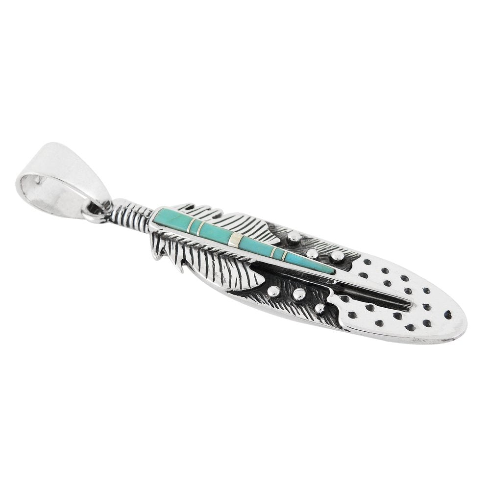 925 Sterling Silver Gemstone & Turquoise Feather Necklace (Pendant & 24" Chain) (Turquoise)
