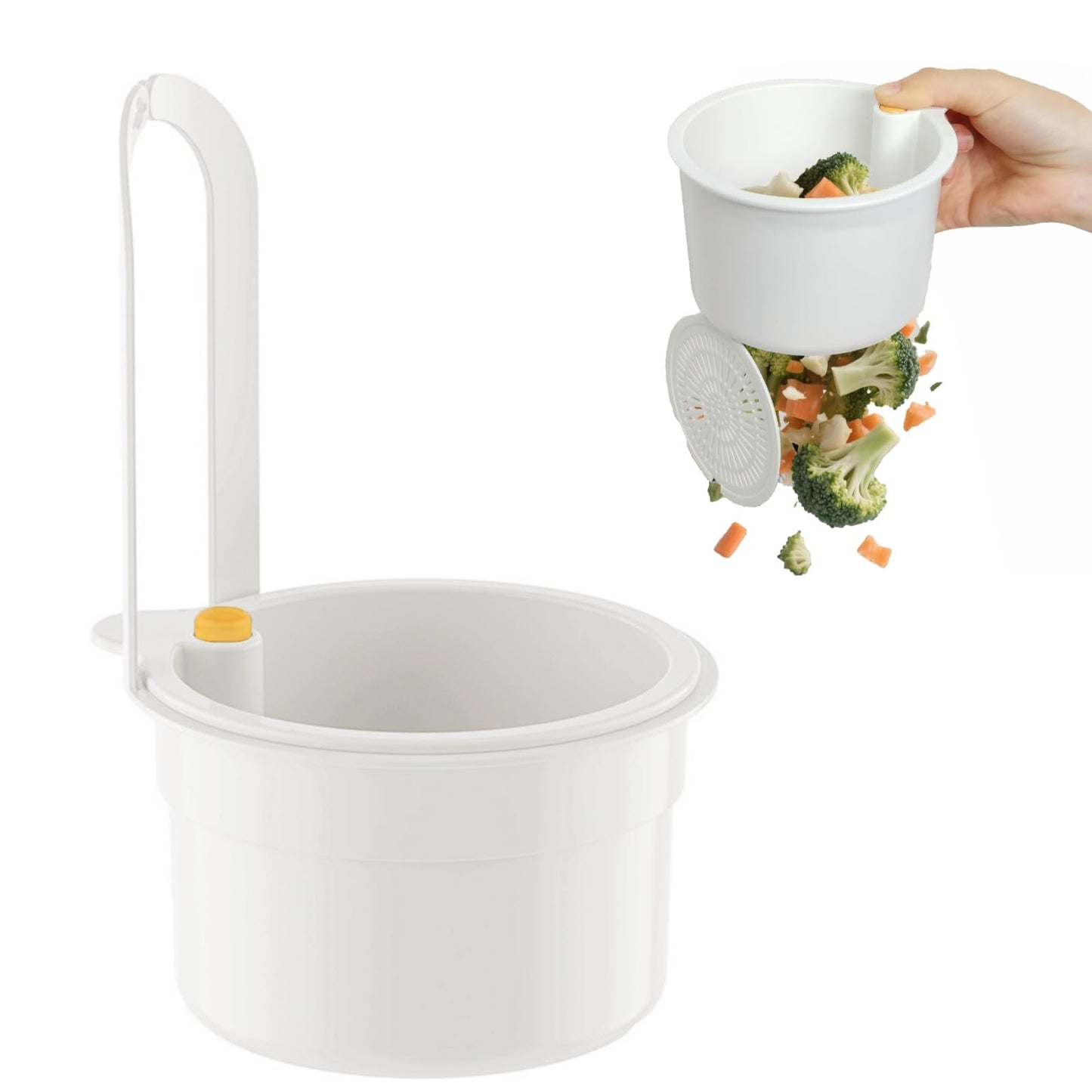 Sink Strainer Basket with One-Touch Drain Mesh, Snap-On Strap & Detachable Design – Kitchen Sink Food Scrap Filtering Storage Organizer (White)