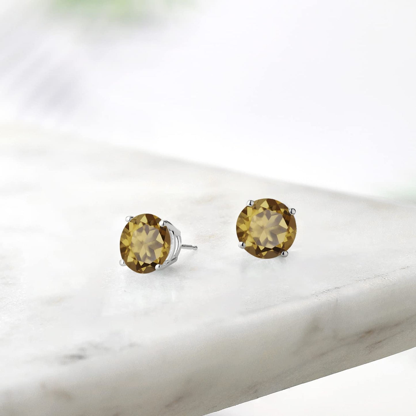 Gem Stone King 2-4 Cttw Round Gemstone Birthstone Stud Earrings For Women Men | 925 Sterling Silver | Round 7MM | Fine Jewelry Gifts for Women Her Mom Wife Men | Whiskey Quartz
