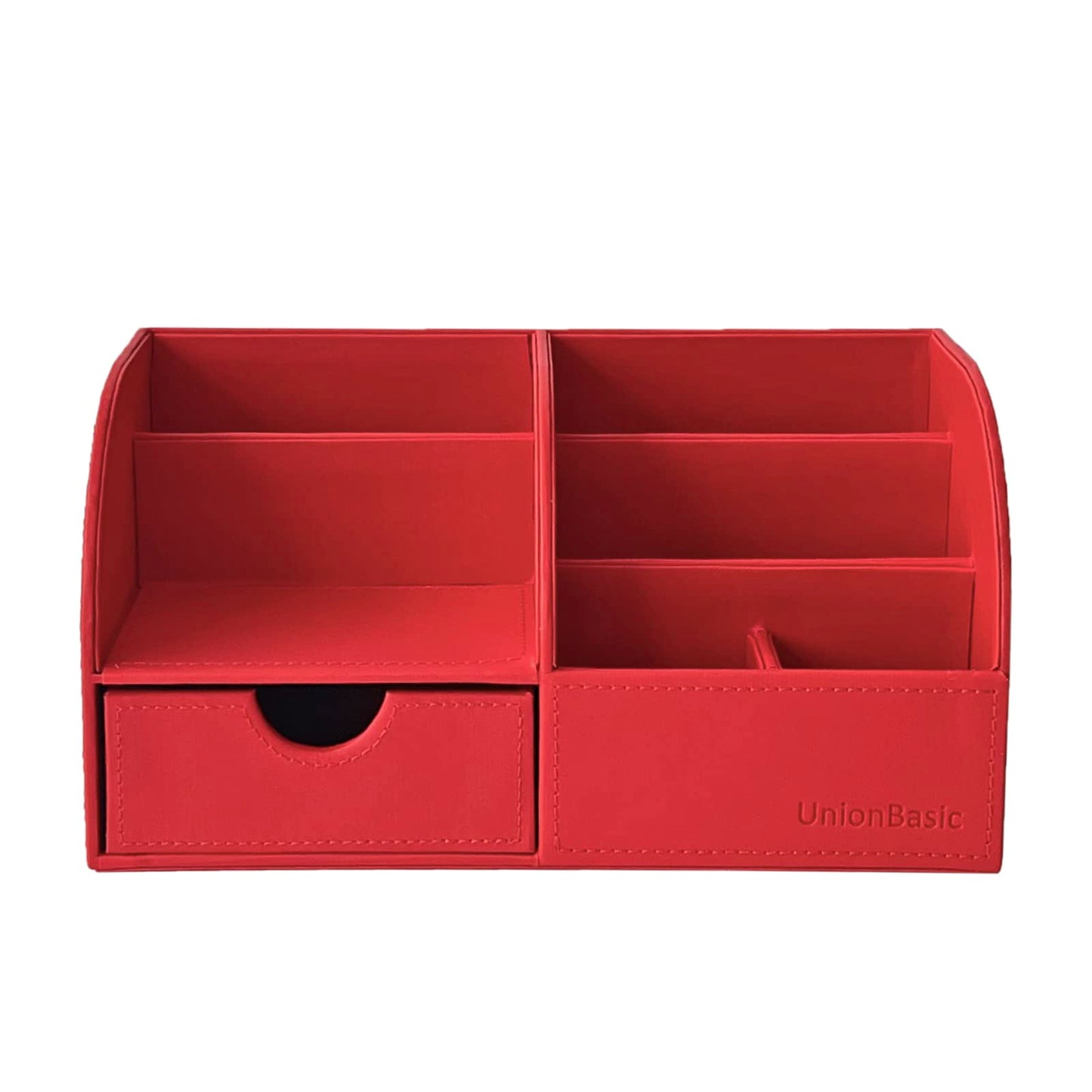 UnionBasic Desk Organizer - Multifunctional Leather Desktop Pen Holder Storage Box - Business Card/Pen/Pencil/Mobile Phone/Stationery Holder, Red
