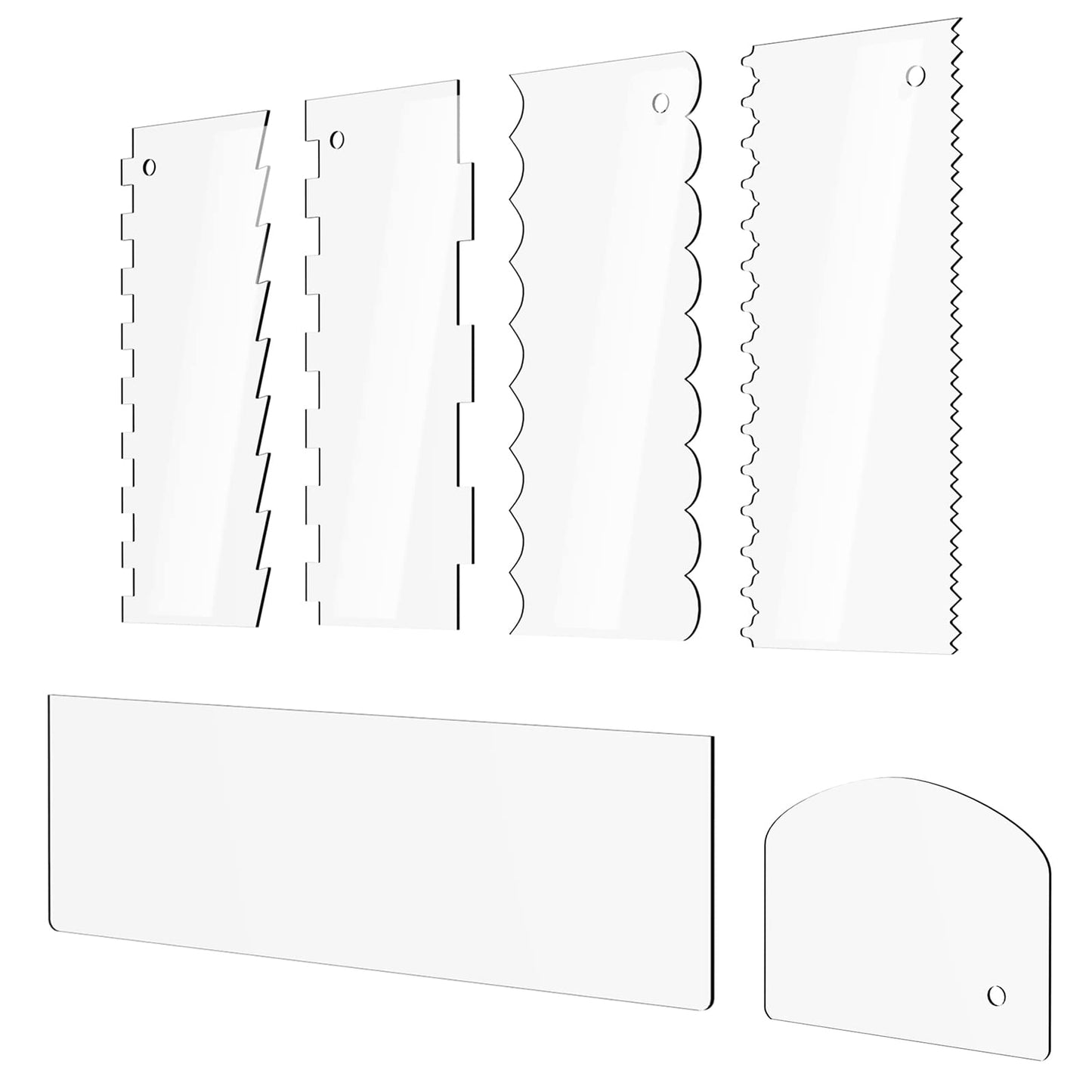 Cake Scraper 6 Pieces Clear Acrylic Icing Smoother Decorating Comb Scrapers Set, Pastry Cutter for Mousse Butter Cream Decoration, 11 Patterns Different Stripes for Cakes Edges, Kitchen Baking Tool