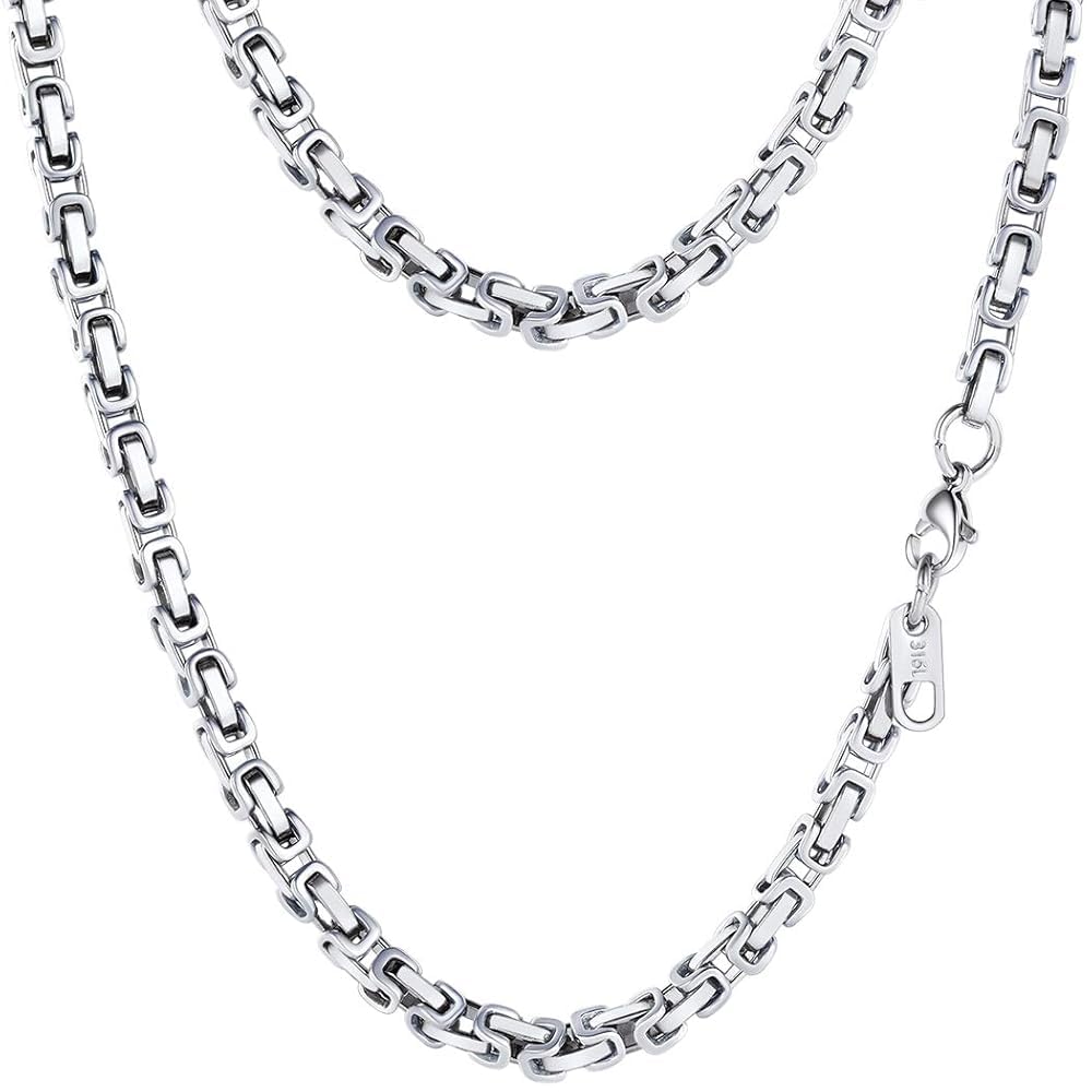 PROSTEEL Stainless Steel Chain Jewelry For Men 4mm Byzantine Chain Necklace