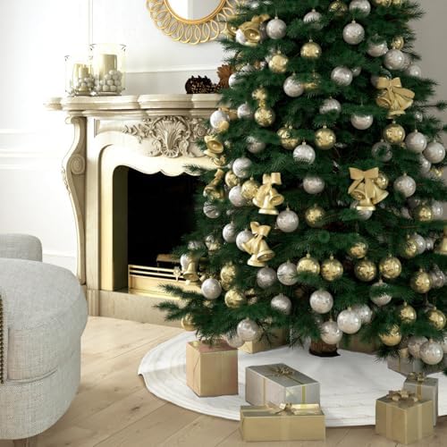 Knitted Christmas Tree Skirt,48 Inch Knit Christmas Tree Skirt Rustic Cream Ivory White Tree Skirt Cable Knit Xmas Tree Skirt for Holiday Decoration
