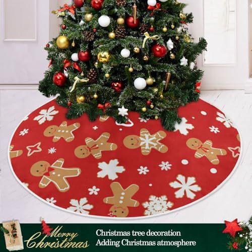 Pfrewn Gingerbread Man Snow Christmas Cookie Christmas Tree Skirt 48" Farmhouse Winter Mini Xmas Tree Skirts Mat for Welcome Holiday Party Supplies Rustic Ornaments Indoor Home Decor
