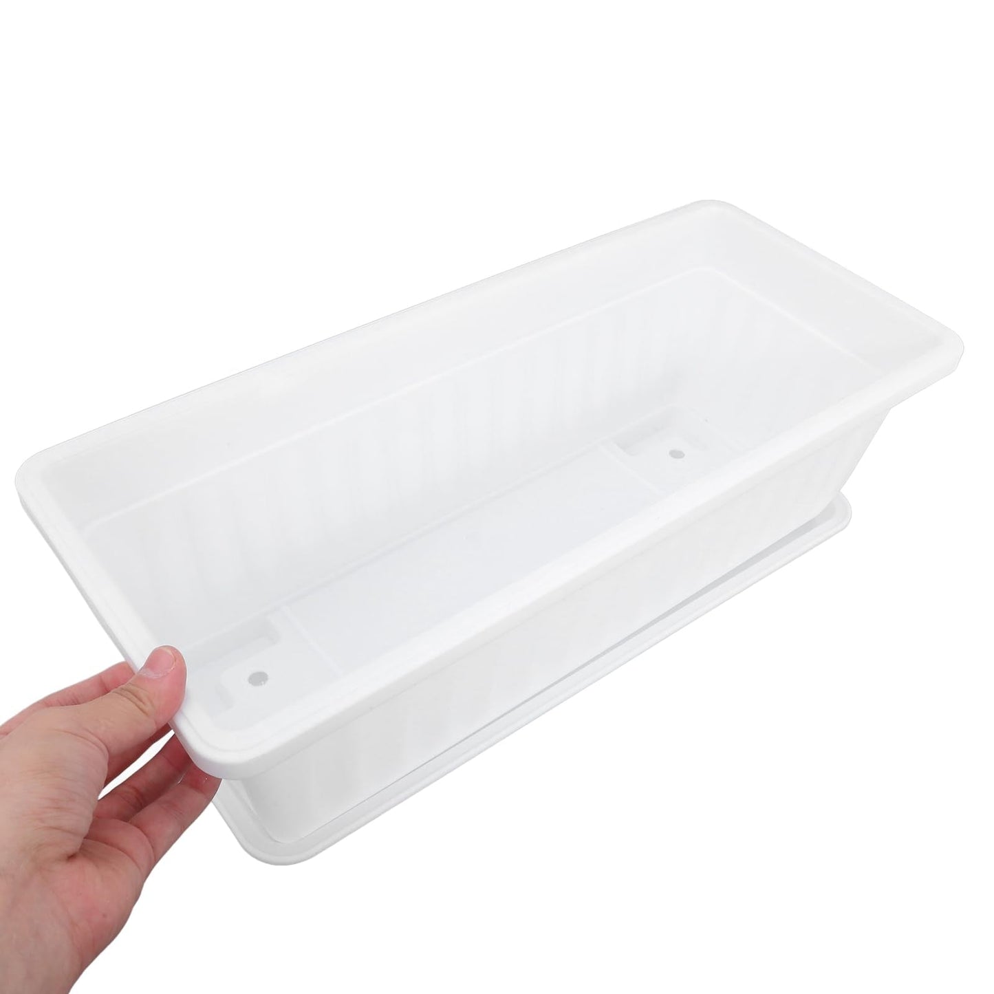 POPETPOP Window Box Planter: 2pcs Plastic Rectangular Planter Window Flower Pot Plant Pots Vegetable Planters Long Pots for Windowsill Patio Garden, 43x19cm, White