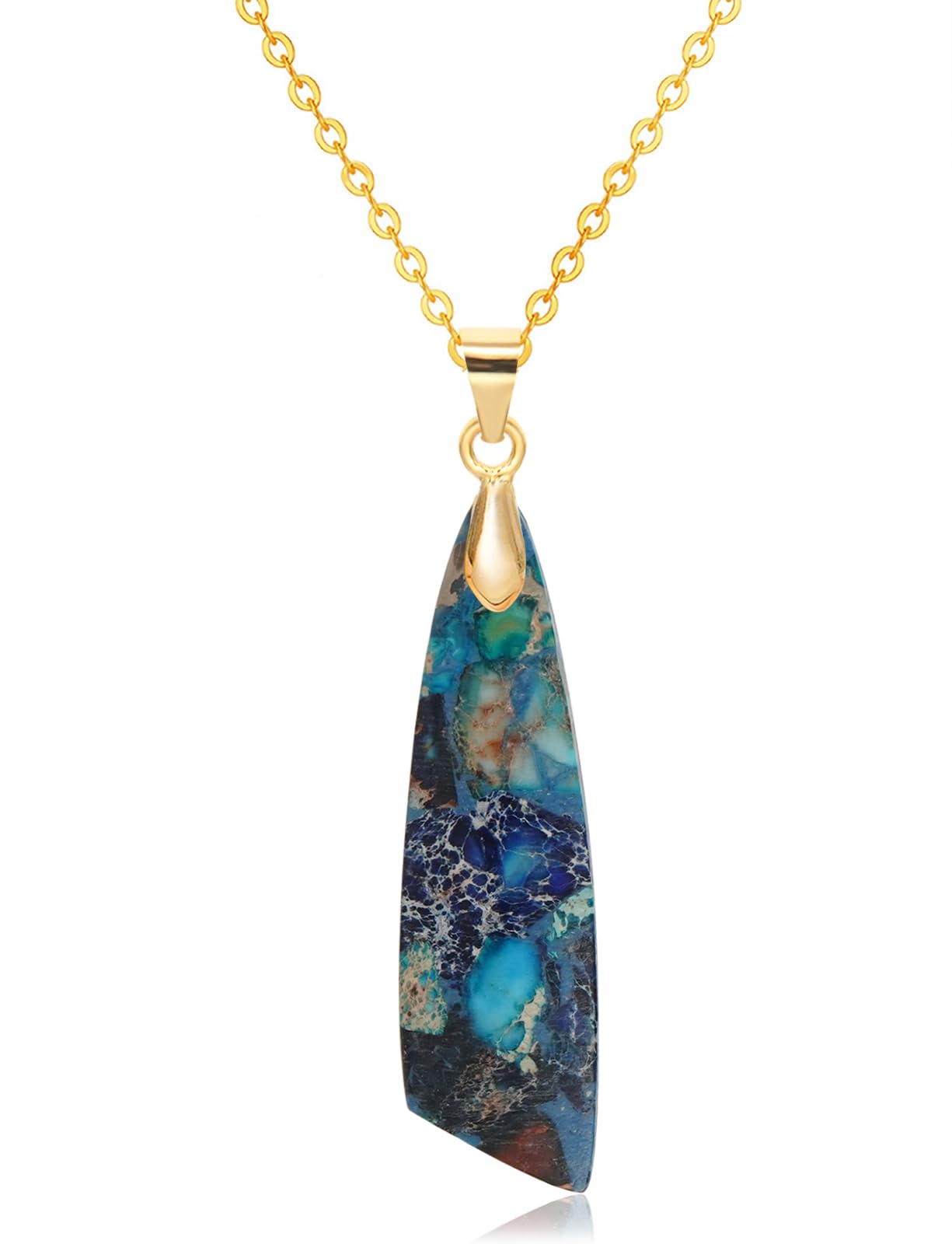 Wovanoo Nature Stone Necklaces for Women Boho Gemstone Pendant Necklace 18K Gold Chain Necklaces Blue Gold